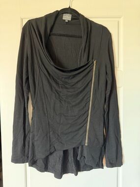 Black Asymmetric Zip Draped Long Sleeve cardigan